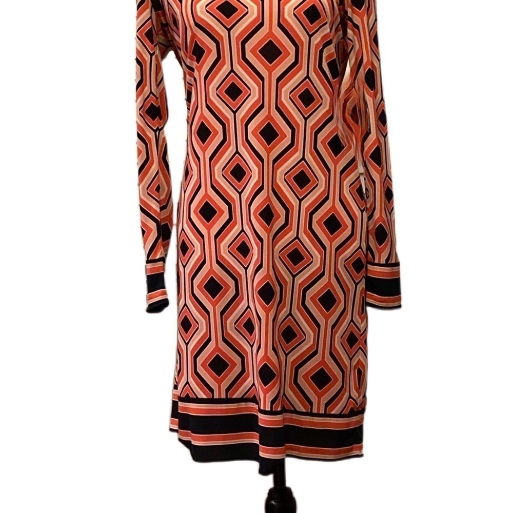 Michael Kors Petite Geometric Print Shift Dress Coral Pink Black Size SP